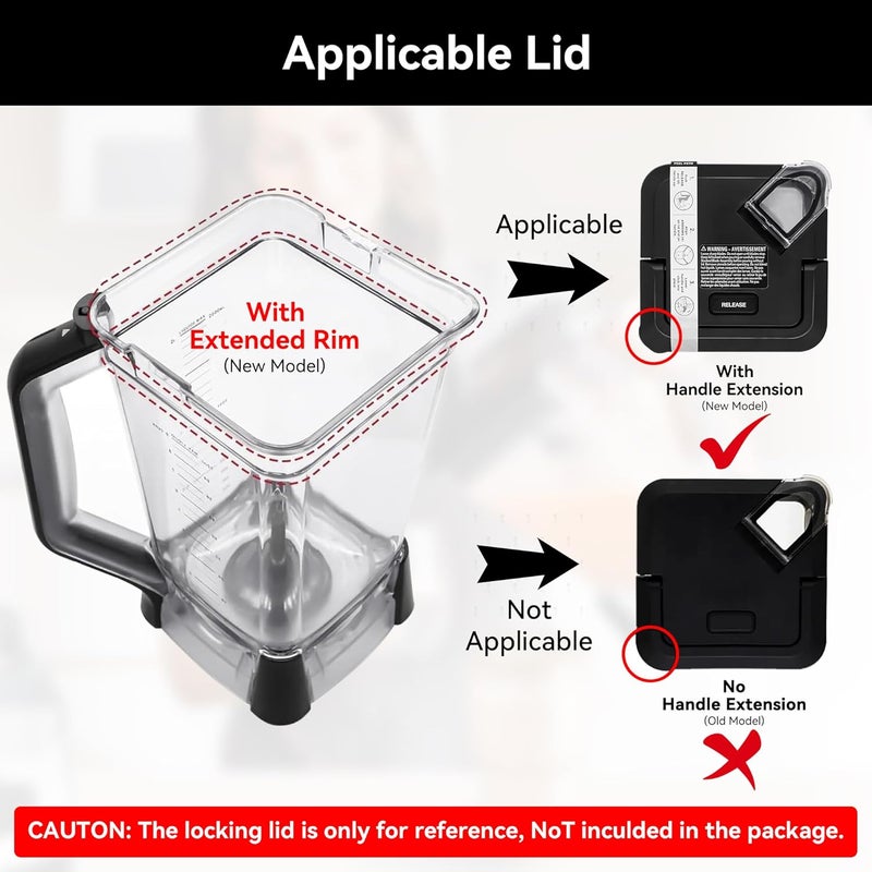 SettleDown Replacement Pitcher 72 oz XL Compatible with Ninja Blender (New Model) BL610,72oz Pitcher Blender Parts for Ninja BL710WM BL710WMC CO610B CO650B CT610,NEW Model Top Lid with Rim/Handle Extension ONLY - Image 3