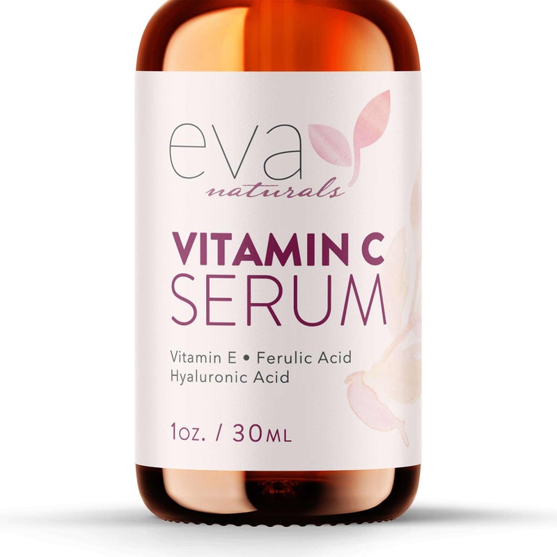 Eva Naturals Vitamin C Serum for Face - 20% Vit C with Hyaluronic Acid, Ferulic Acid & Vitamin E - Facial Serum for Dark Spots, Acne, Anti Aging, Glow & Even Skin Tone, 1 oz - Image 1