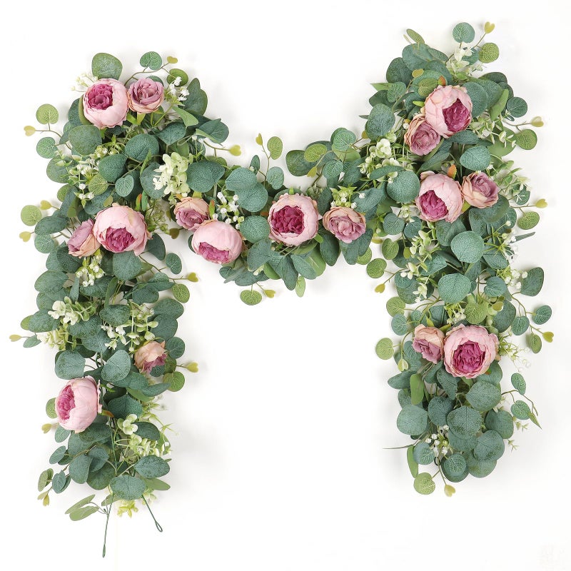 SOMYTING 2 Pack 13FT Flower Garland, Artificial Rose Vine Fake Flower Garland Silk Rose Peony Vines Faux Valentine Floral Garlands for Wedding Party Arch Table Backdrop Wall Decoration (Vintage Pink) - Image 1