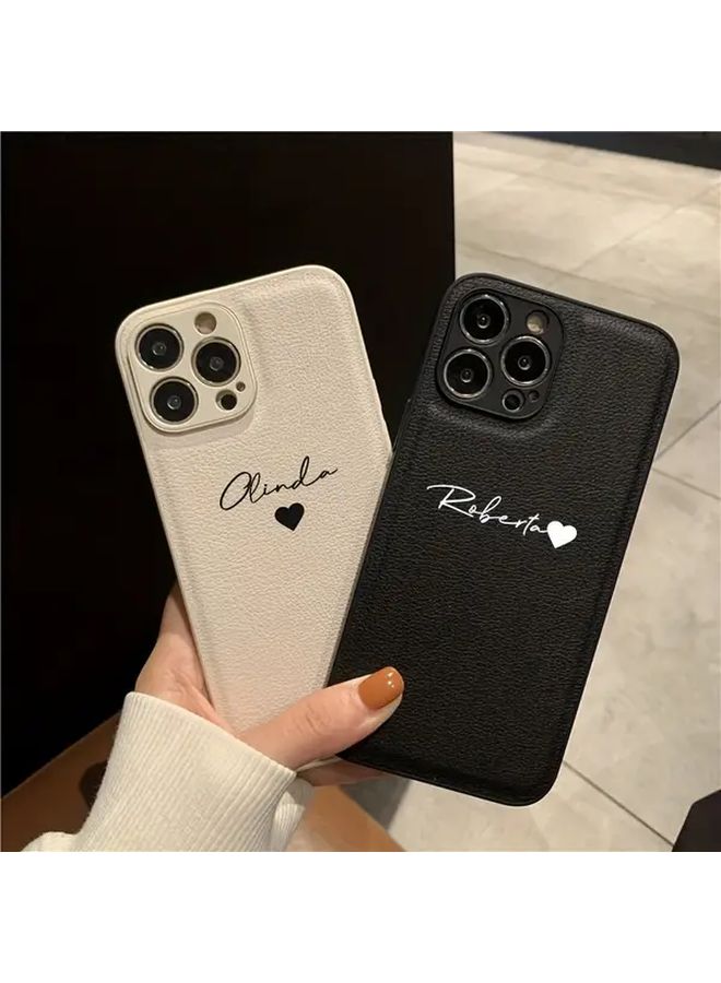 Customized Khaki Litchi Pattern Faux Leather Phone Case For IPhone 14 Pro Max Birthday Gift - Image 1