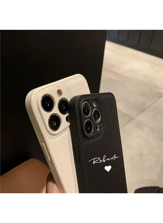 Customized Khaki Litchi Pattern Faux Leather Phone Case For IPhone 14 Pro Max Birthday Gift - Image 3