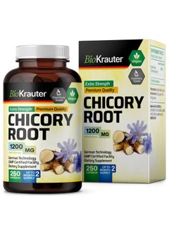 BIO KRAUTER BIO KRAUTER Chicory Fiber Supplement - 1200 mg Strength - 250 Count - Chicory Root Powder - Inulin Capsules for Digestive Support - Vegan  - Image 1