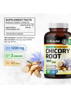 BIO KRAUTER BIO KRAUTER Chicory Fiber Supplement - 1200 mg Strength - 250 Count - Chicory Root Powder - Inulin Capsules for Digestive Support - Vegan  - Image 3