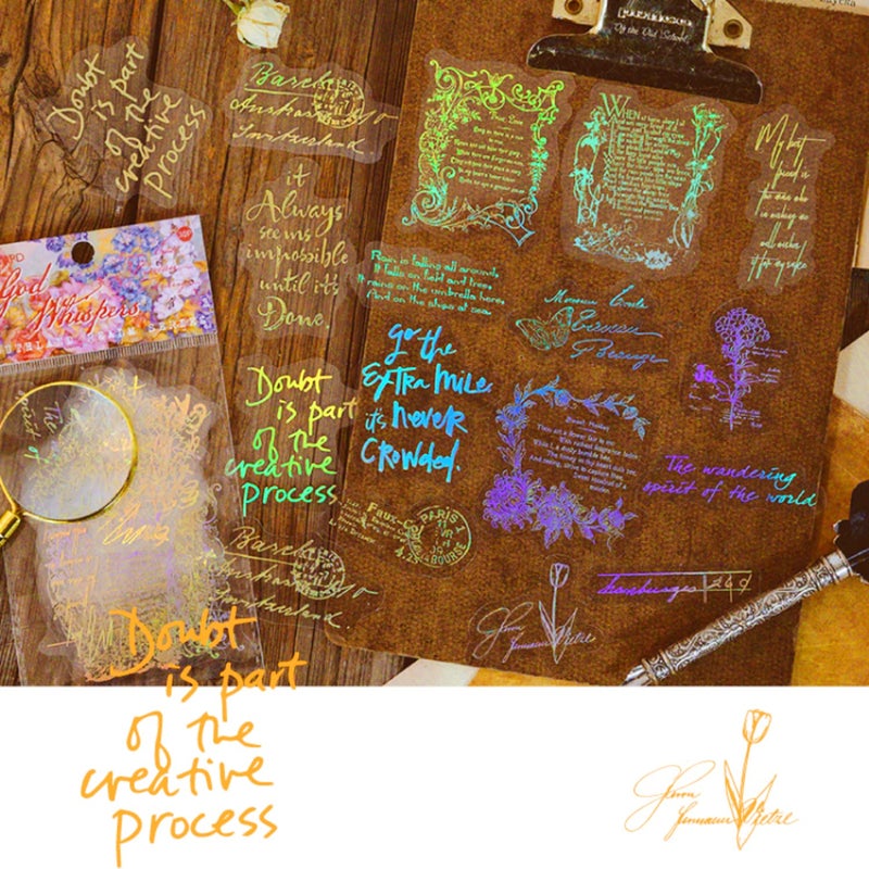 Aromoty Fairy Gold foil Holographic Stickers Set(120 pieces with 4 Themes)-Resin Transparent Waterproof Stickers,Butterfly,Flower Vintage letter Planner Stickers for Scrapbook Junk Bullet Journals - Image 5