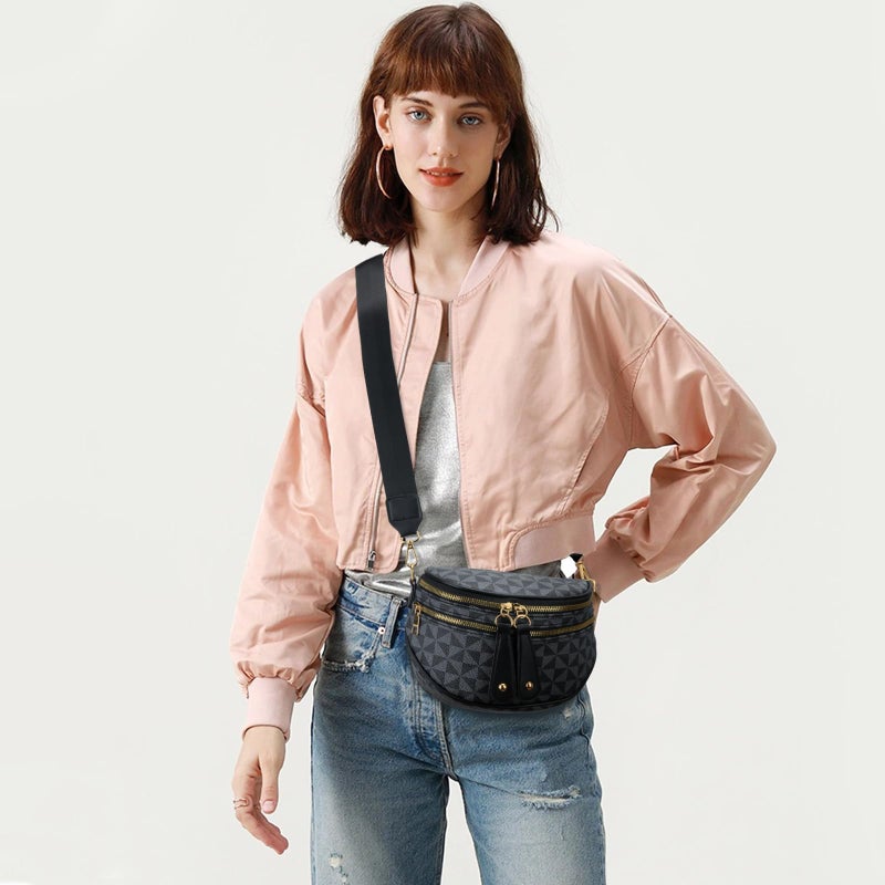 KKXIU Crossbody Sling Bag for Women Trendy Fanny Pack Vegan Leather Chest Bag(1-Black) - Image 3