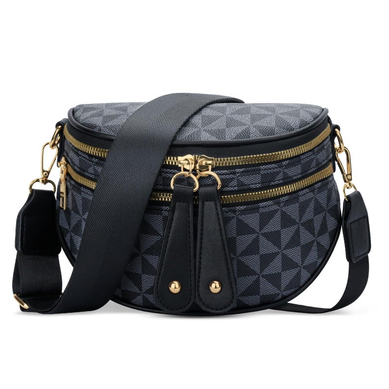 KKXIU Crossbody Sling Bag for Women Trendy Fanny Pack Vegan Leather Chest Bag(1-Black) - Image 1