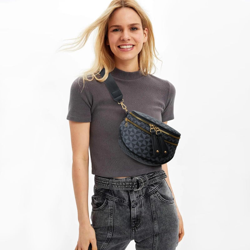 KKXIU Crossbody Sling Bag for Women Trendy Fanny Pack Vegan Leather Chest Bag(1-Black) - Image 2