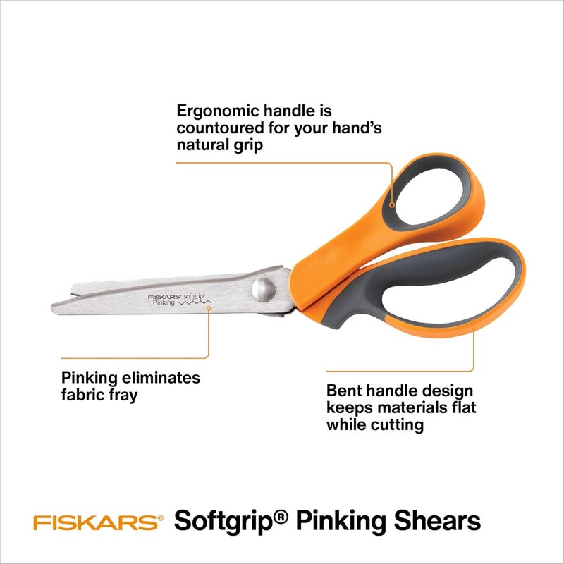 Fiskars SoftGrip Pinking Shears - 8 Inch Stainless Steel Scissors with Ergonomic Handle for Zigzag Cutting - Image 2