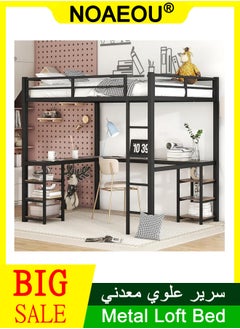Designs Metal Loft Bed, Furniture with L-Shape Desk and 6 Shelves, Space Saving Full Loft Bed with Desk Underneath for Kids,Teens,Girls,Boys,Black