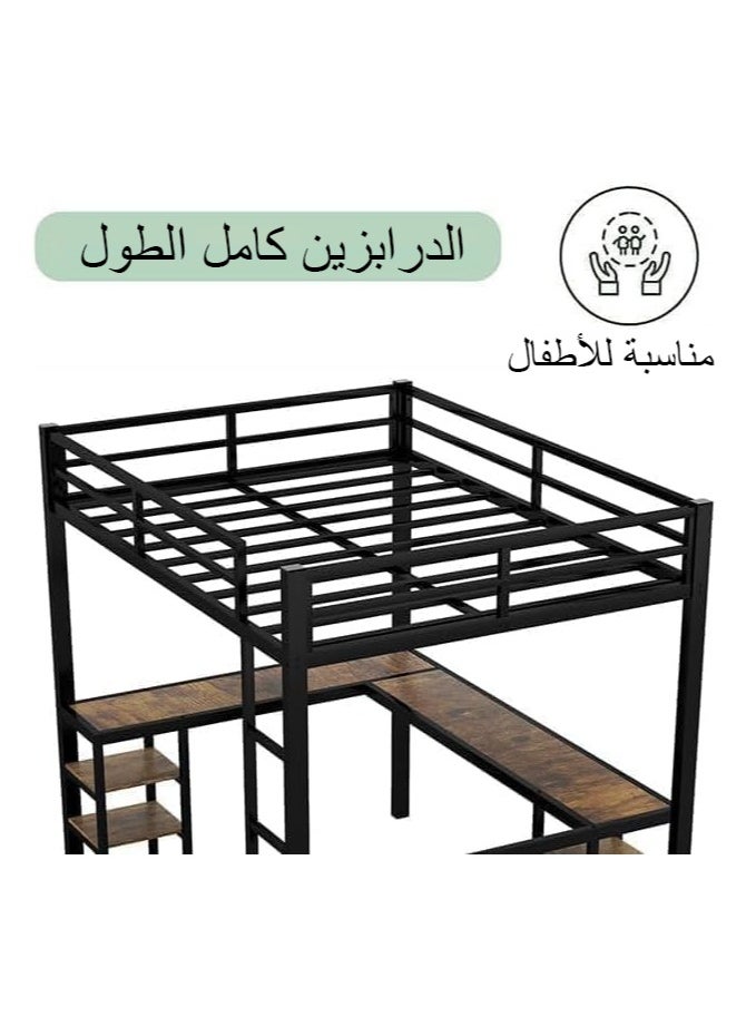 NOAEOU - Designs Metal Loft Bed, Furniture with L-Shape Desk and 6 Shelves, Space Saving Full Loft Bed with Desk Underneath for Kids,Teens,Girls,Boys,Black - Image 1