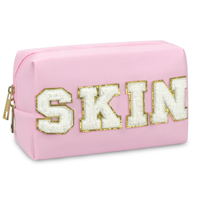Gosuoa Preppy Makeup Bag,Skincare Bag,PU Leather Portable Waterproof Preppy Stuff for Travel Toiletry Bag,Makeup Bag for Girls Women - Image 1