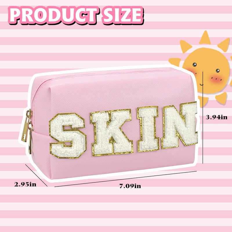 Gosuoa Preppy Makeup Bag,Skincare Bag,PU Leather Portable Waterproof Preppy Stuff for Travel Toiletry Bag,Makeup Bag for Girls Women - Image 2