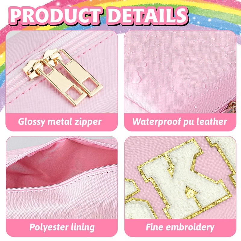 Gosuoa Preppy Makeup Bag,Skincare Bag,PU Leather Portable Waterproof Preppy Stuff for Travel Toiletry Bag,Makeup Bag for Girls Women - Image 3