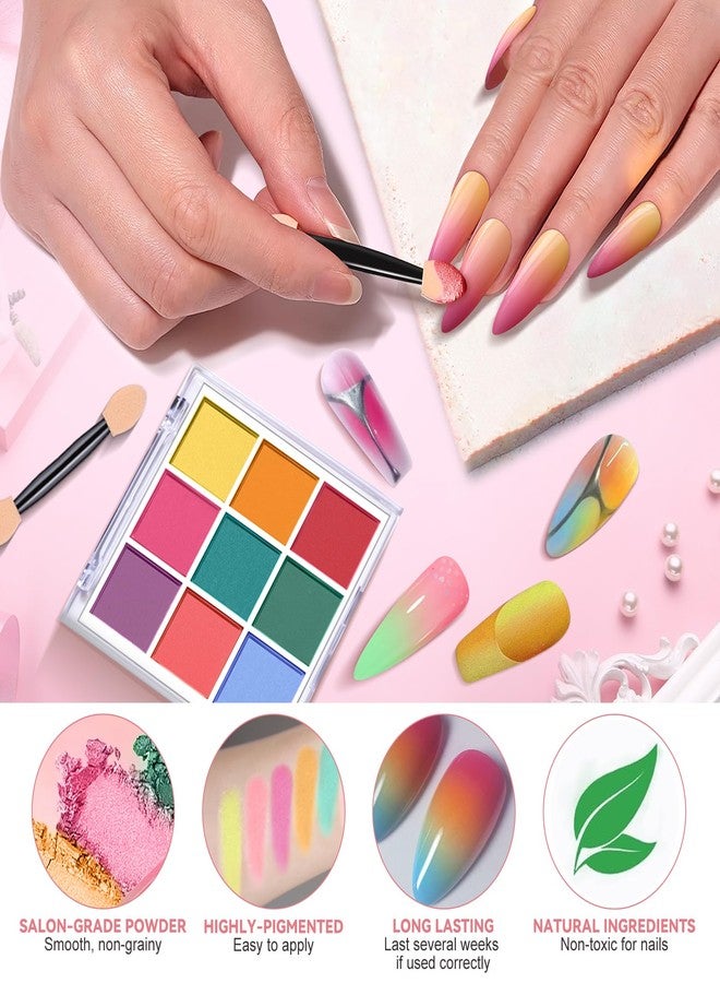 DRMODE Nail Pigment Powder Palette, 9 Colors Solid Pigment Powder for Nails Ombre Gradient French Manicure, Nail Art Palette Rub Dust Glitter Manicure Home DIY Decoration Accessories, Bright Colors - Image 4