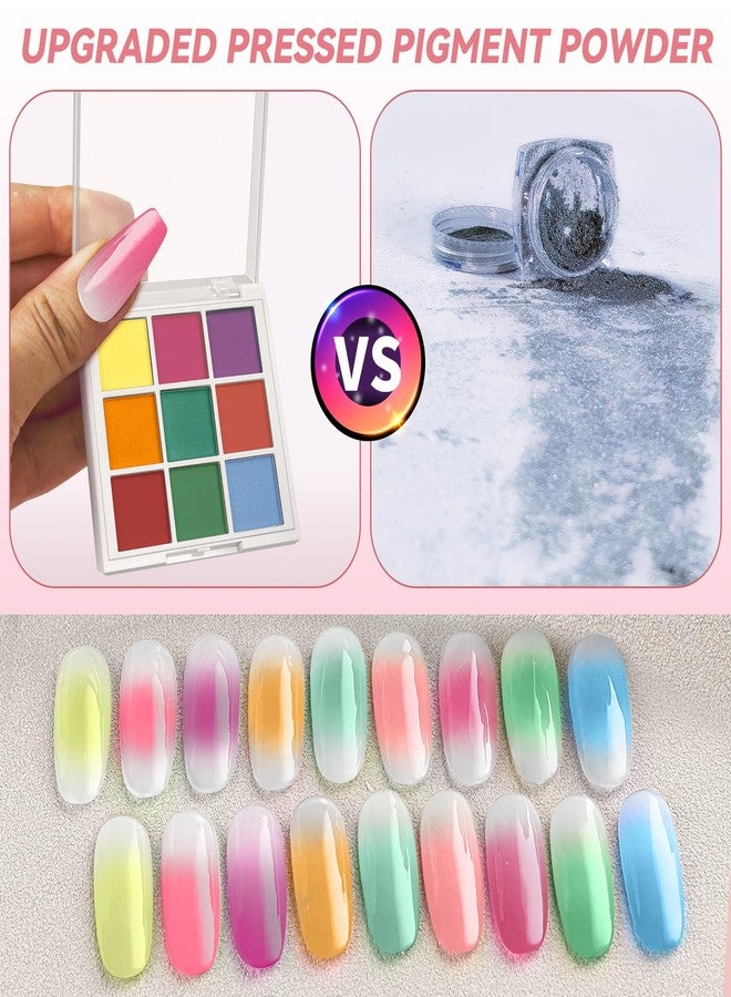 DRMODE Nail Pigment Powder Palette, 9 Colors Solid Pigment Powder for Nails Ombre Gradient French Manicure, Nail Art Palette Rub Dust Glitter Manicure Home DIY Decoration Accessories, Bright Colors - Image 5