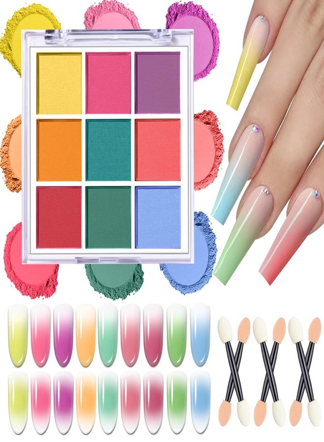 DRMODE Nail Pigment Powder Palette, 9 Colors Solid Pigment Powder for Nails Ombre Gradient French Manicure, Nail Art Palette Rub Dust Glitter Manicure Home DIY Decoration Accessories, Bright Colors - Image 1