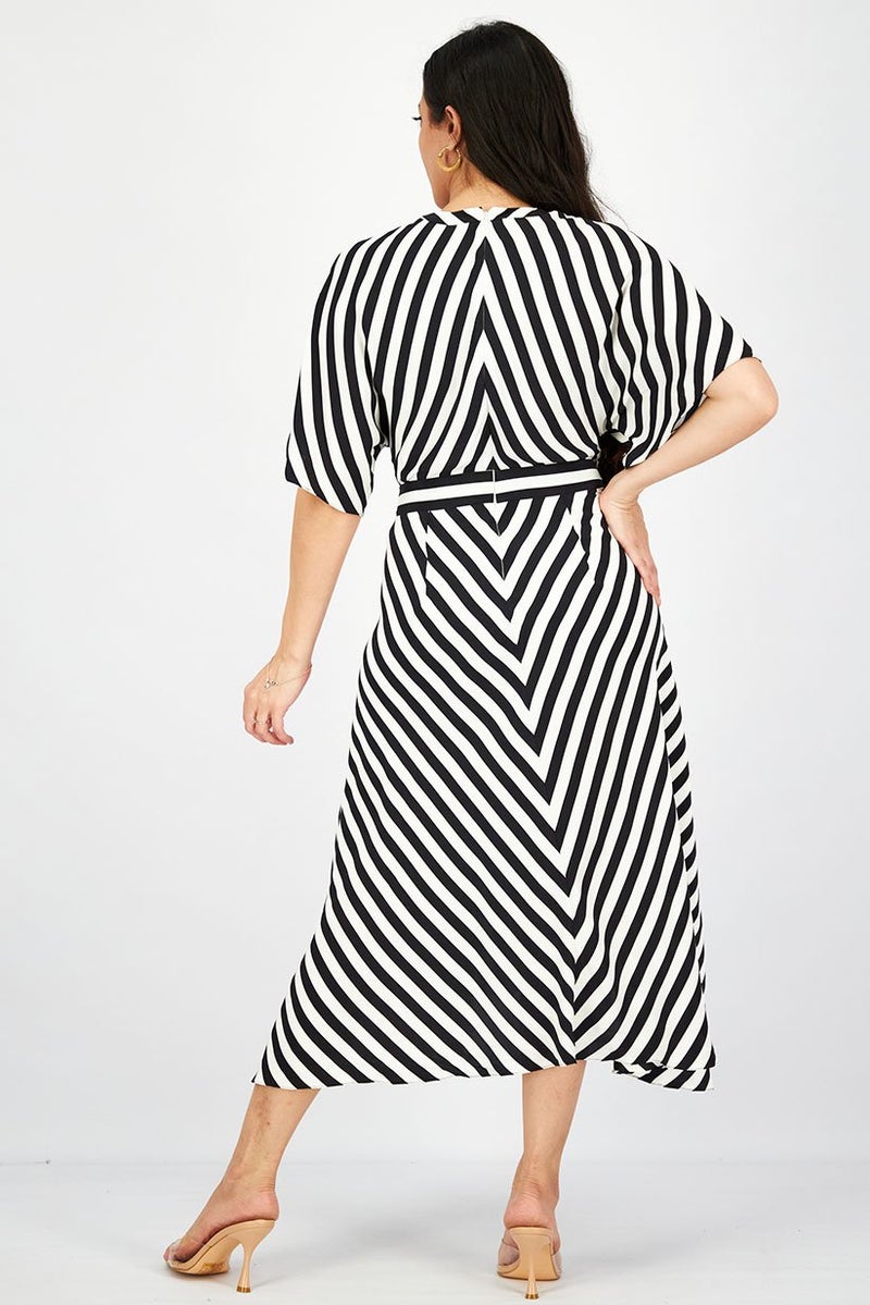 STELLA MCCARTNEY Women Crew Neck Shorts Sleeve Stripe Midi Dress, White and Black  - Image 2
