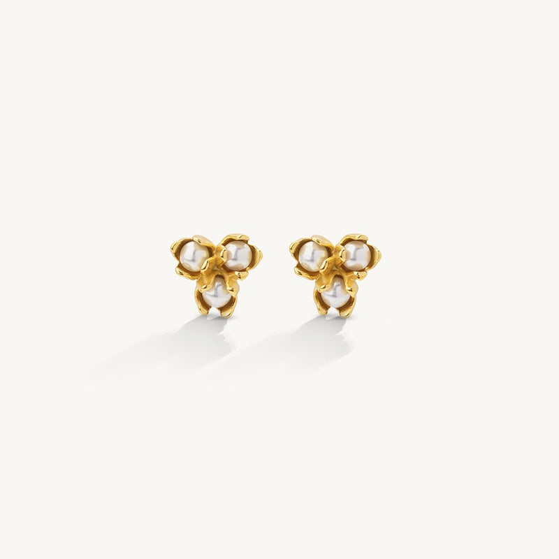 Palmonas 18K Gold Tone Plated Vintage Pearl Bloom Stud Earrings For Women - Waterproof & Anti-Tarnish - Image 1