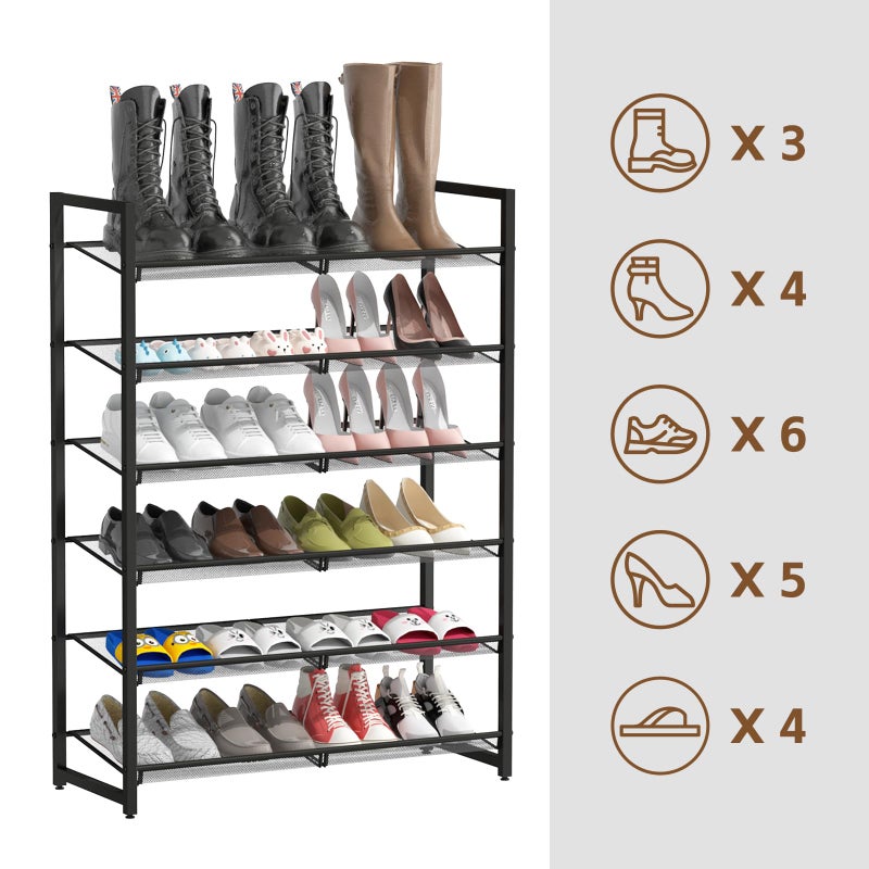 MILEFA Shoe Rack, 6-Tier Metal Shoe Organizer, Tall Shoe Rack for Closet,entryway,Garage, with Adjustable Flat or Angled Shelves, Holds 18-24 Pairs,Shoes That can accommodate The Whole Family. - Image 4