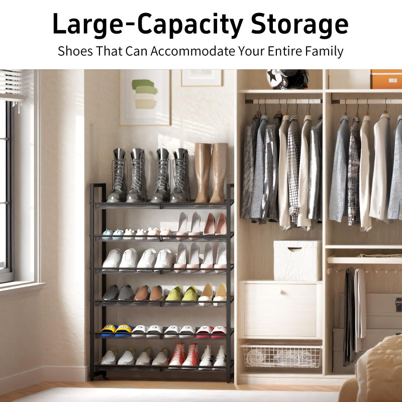 MILEFA Shoe Rack, 6-Tier Metal Shoe Organizer, Tall Shoe Rack for Closet,entryway,Garage, with Adjustable Flat or Angled Shelves, Holds 18-24 Pairs,Shoes That can accommodate The Whole Family. - Image 5
