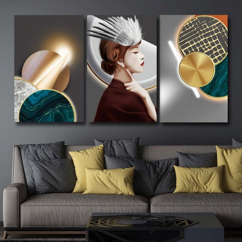 Marktna Three luxurious modern canvas prints with a hollow frame, measuring (90×40), three pieces - Image 1