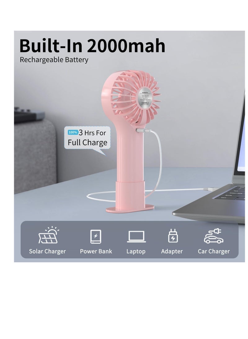 كابتن تيك Mini Personal Fan Handheld, Small Portable Handheld Fan, Battery Operated, USB Rechargeable, Face Makeup Lashes Desk Fan with Base, for Kids, Women, Men, Indoor, Outdoor Travelling, Pink - Image 5