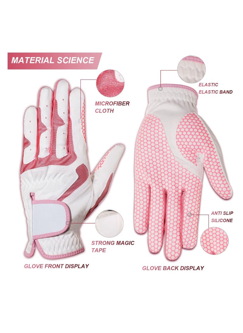 SYOSI - Golf Gloves for Women's Hands, Pair of Synthetic PU Soft Silicone Non-Slip Ventilated Comfort Pink Fit Fashion, High Quality and Genuine Leather, Student, Golf Gloves, Tech Made, Pink Soft - Image 1