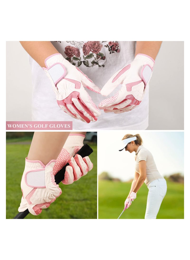 SYOSI - Golf Gloves for Women's Hands, Pair of Synthetic PU Soft Silicone Non-Slip Ventilated Comfort Pink Fit Fashion, High Quality and Genuine Leather, Student, Golf Gloves, Tech Made, Pink Soft - Image 1