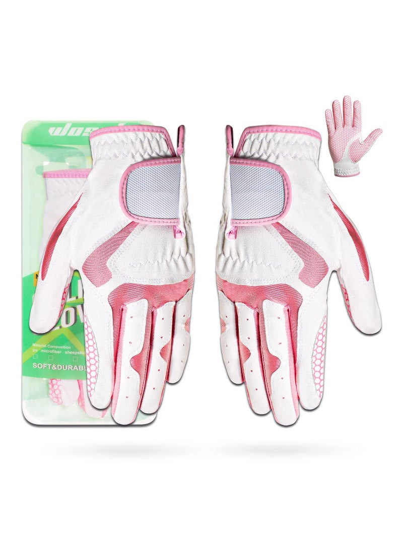 SYOSI - Golf Gloves for Women's Hands, Pair of Synthetic PU Soft Silicone Non-Slip Ventilated Comfort Pink Fit Fashion, High Quality and Genuine Leather, Student, Golf Gloves, Tech Made, Pink Soft - Image 1