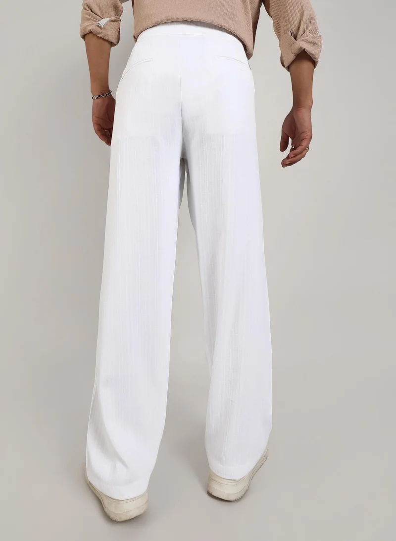 Campus Sutra White Lightweight - Tailored Linen-Blend Trousers for Men | Best Price UAE