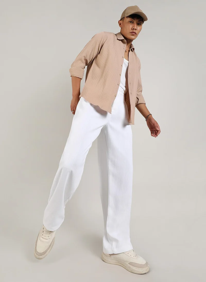Campus Sutra White Lightweight - Tailored Linen-Blend Trousers for Men | Best Price UAE