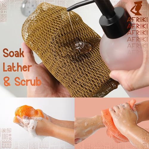 AFRIKI African Net Sponge, Premium Authentic Exfoliating Body Scrubber, Extra Long Stretch Bath Sponge for Shower, Deep Exfoliating Washcloth for Smooth Skin, 1 Pack (Burnt Orange) - Image 5