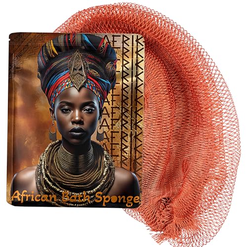 AFRIKI African Net Sponge, Premium Authentic Exfoliating Body Scrubber, Extra Long Stretch Bath Sponge for Shower, Deep Exfoliating Washcloth for Smooth Skin, 1 Pack (Burnt Orange) - Image 1
