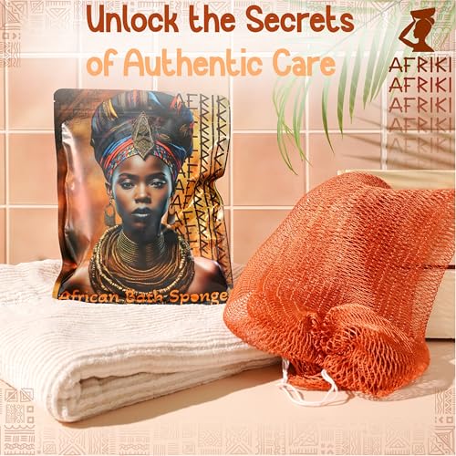 AFRIKI African Net Sponge, Premium Authentic Exfoliating Body Scrubber, Extra Long Stretch Bath Sponge for Shower, Deep Exfoliating Washcloth for Smooth Skin, 1 Pack (Burnt Orange) - Image 4