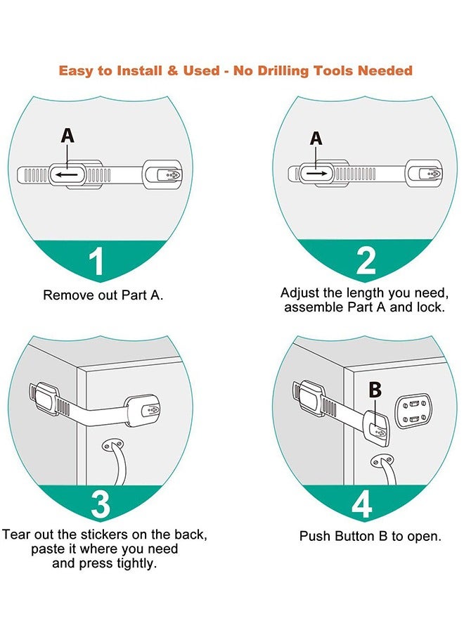 4 Pcs Child Safety Strap Locks, Baby Proofing Cabinet Strap Locks, Safety Strap Locks for Fridge,Cabinets,Drawers,Dishwasher & More, No Drilling Required, Easy Installation - Image 3