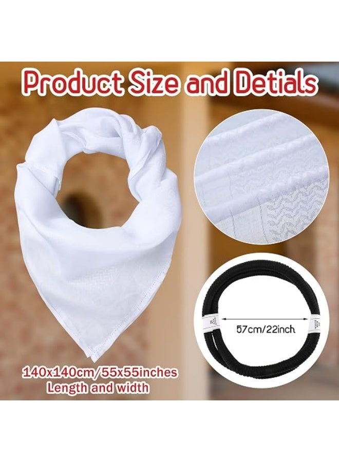 Men Headscarf with Aqel Rope, Arab Keffiyeh Shemagh Turban,Desert Keffiyeh Casual Headwear Scarf Neck Wrap Head Cover Turban Cap, White - Image 2