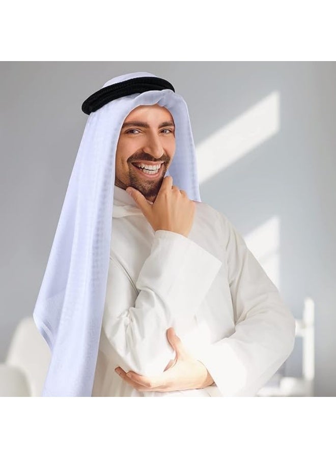 Men Headscarf with Aqel Rope, Arab Keffiyeh Shemagh Turban,Desert Keffiyeh Casual Headwear Scarf Neck Wrap Head Cover Turban Cap, White - Image 4