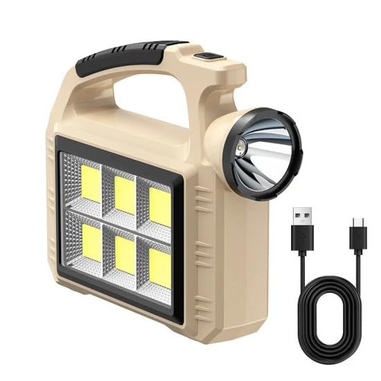 Jumix High Lumens ABS Plastic Body USB Rechargeable Solar Powered COB Camping Portable Lamp LED Torches Work Light Tactical Flashlight - Image 1