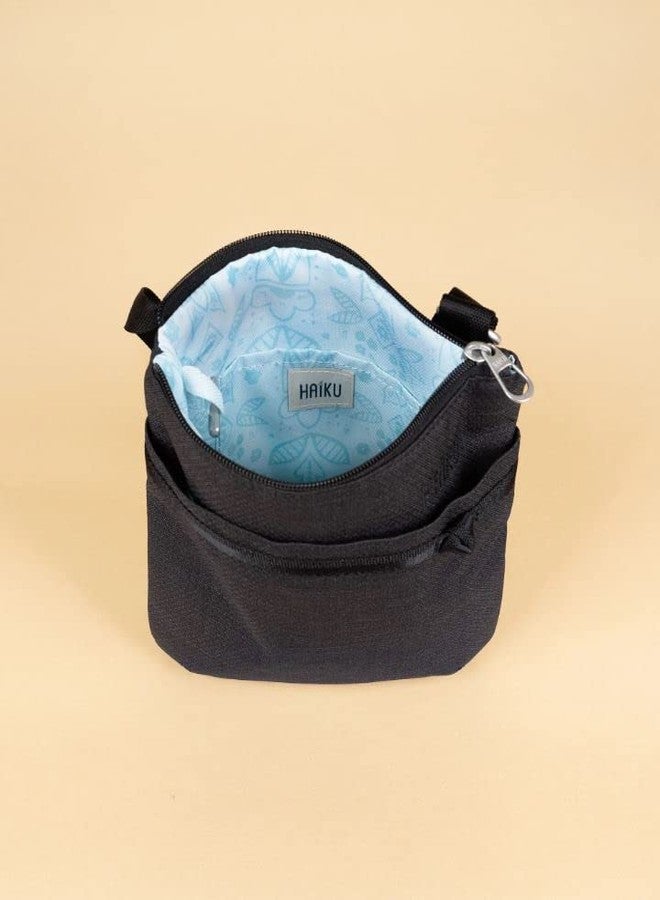 HAIKU Women's Small Revel Eco-Friendly RFID Blocking Crossbody Travel Bag, Black in Bloom - Image 4