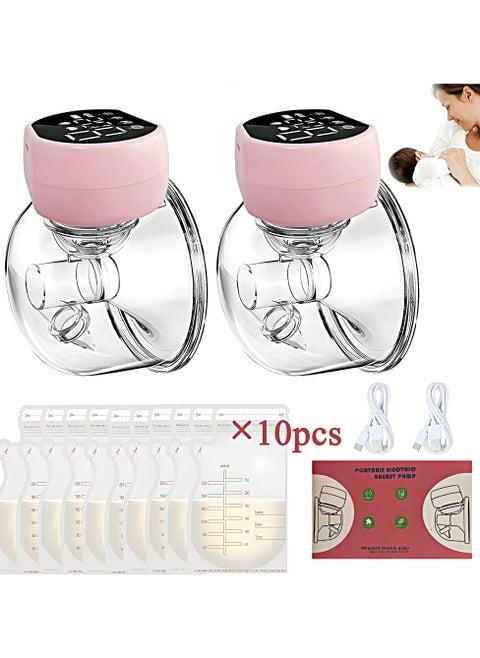 Hands-Free Breast Pumps Wearable Upgraded,Low Noise &Painless &Hands-Free Electric Portable Breast Pump with 3 Modes, 9 Levels, LCD Display, Memory Function Rechargeable Single Milk Extractor with Massage Mode