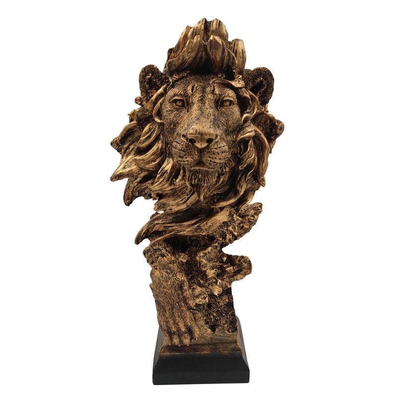 LOOYAR Resin Lion Statue Sculpture for Home Dcor Farm House Living Room Porch Decoration Office Desktop Table Wine Cabinet Arrangement Gift Copper