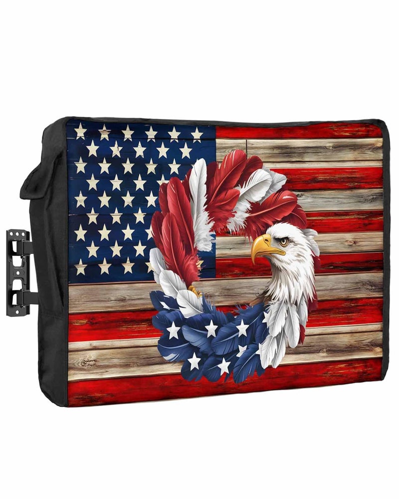 Vintage American Flag Outdoor TV Cover 70 to 75 Inches Weatherproof Waterproof Eagle Wreath Enclosure with Remote Control Pocket Blue Red - Image 2