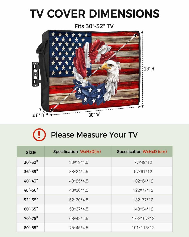 Vintage American Flag Outdoor TV Cover 70 to 75 Inches Weatherproof Waterproof Eagle Wreath Enclosure with Remote Control Pocket Blue Red - Image 3