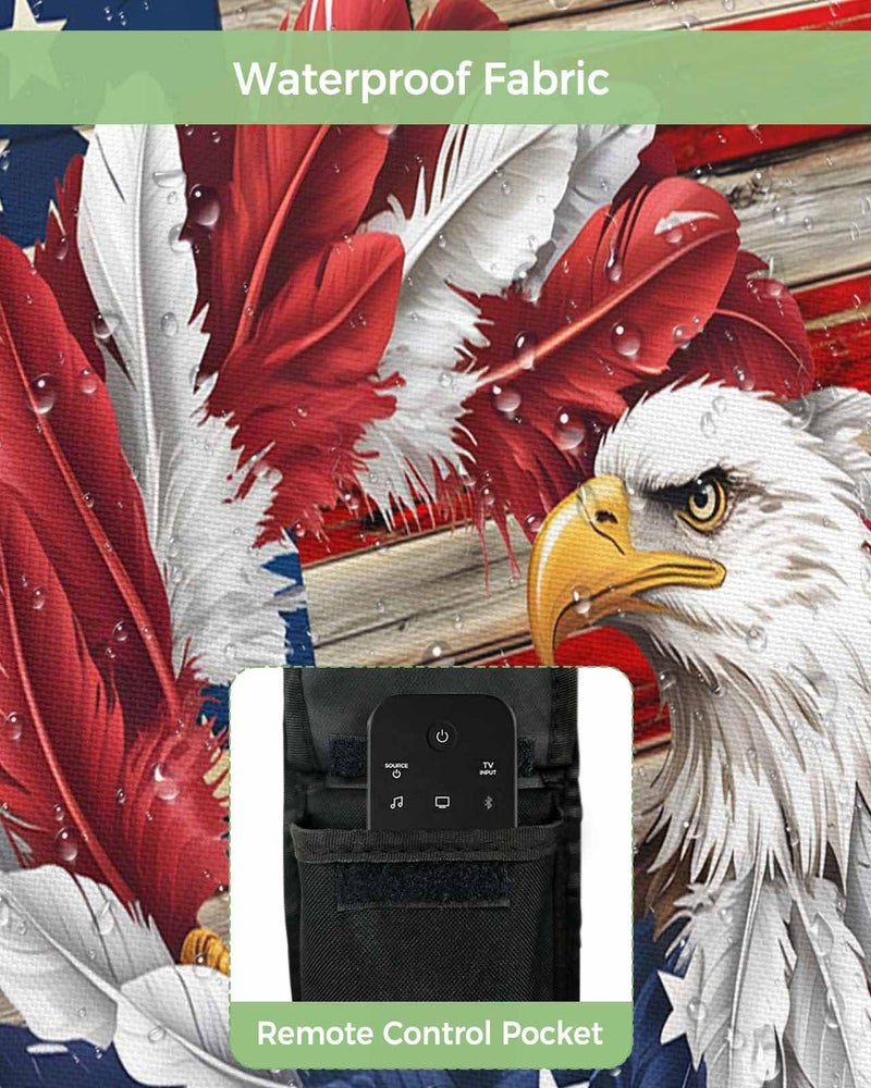 Vintage American Flag Outdoor TV Cover 70 to 75 Inches Weatherproof Waterproof Eagle Wreath Enclosure with Remote Control Pocket Blue Red - Image 4