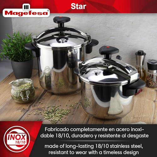 MAGEFESA Star 4.2-Quart Stainless Steel Pressure Cooker, Works on All Stovetops (Induction Compatible), Safety Lock & 8 PSI Cooking - Image 4