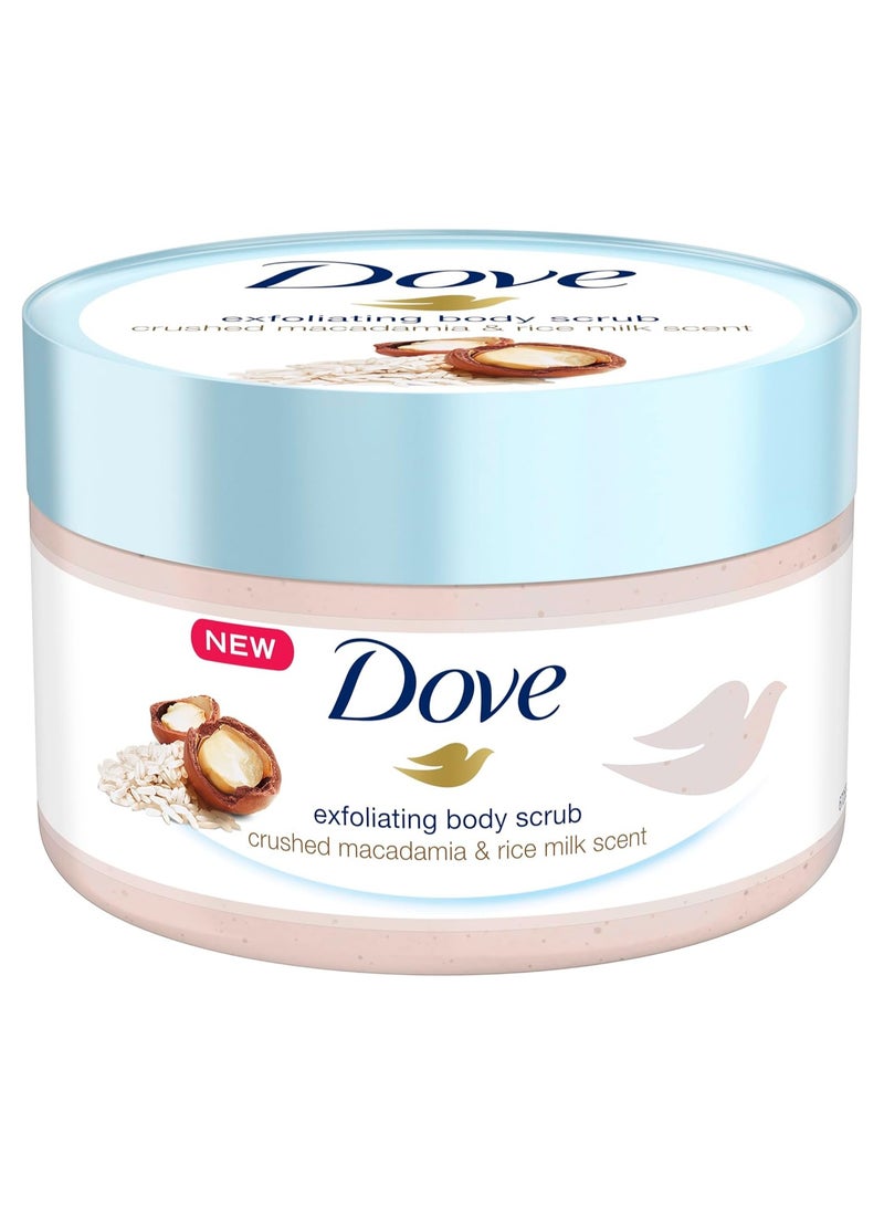 Dove Exfoliating Body Polish Scrub Macadamia And Rice Milk With Moisturising Cream 225 ML - Image 3