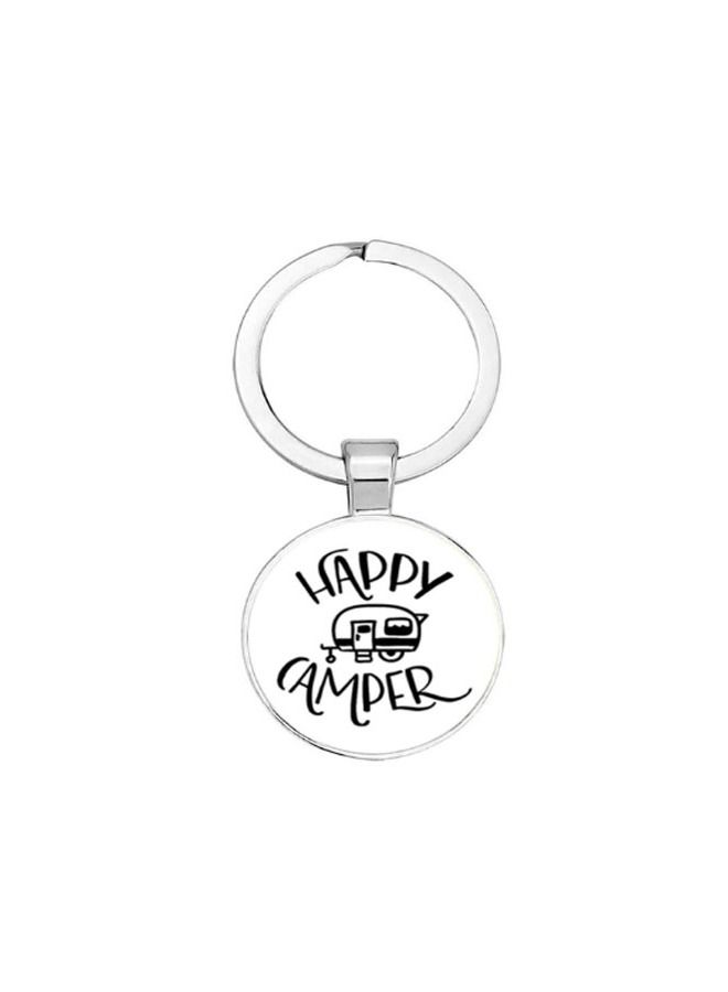 Happy Camping Style Keychain Silver/White - Image 1
