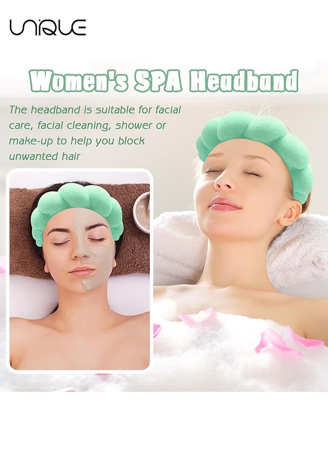 Unique Sponge Spa Headband for Women, Spa Terry Towel Cloth Fabric Head Band with 2PCS Wrist Washband, Soft & Absorbent Material Hair Accessories for Face Washing Shower Skincare Makeup Removal (Green)  - Image 5