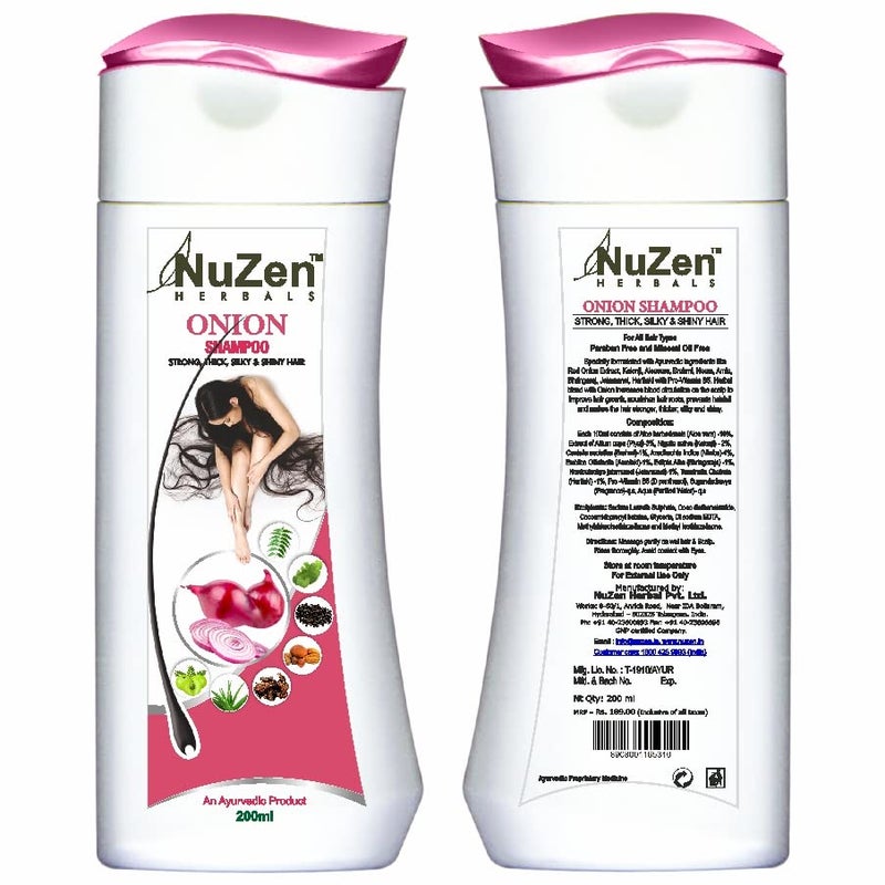 NuZen Herbal Onion Shampoo 200ml (Pack of 2) I Strong I Thick I Silky I Shiny Hair - Image 3