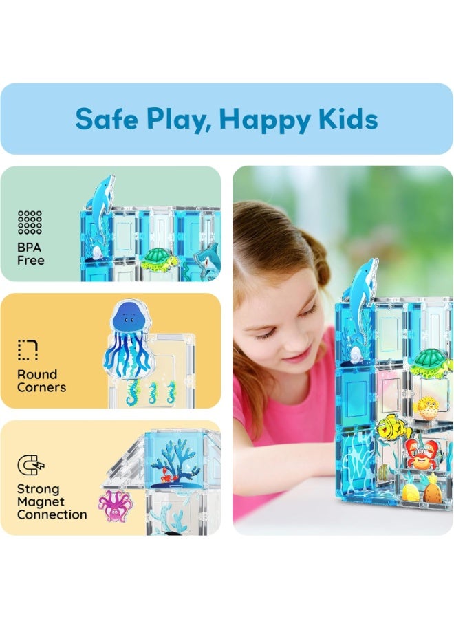PicassoTiles Magnetic Tiles Aquarium Marine Animal Set 52-Pieces | STEM Toys | Educational Toy Set | Stacking Blocks | Enhance Problem-solving Skills & Fine Motor Skills | Improves Coordination & Creativity | Gift for Kids and Toddlers | Construction Building Set for Child Brain Development - Image 5